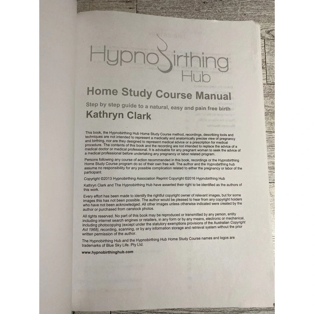 Hypnobirthing Home Study Course Manual Kathryn Clark 2016 Pregnancy‎ Birth Guide